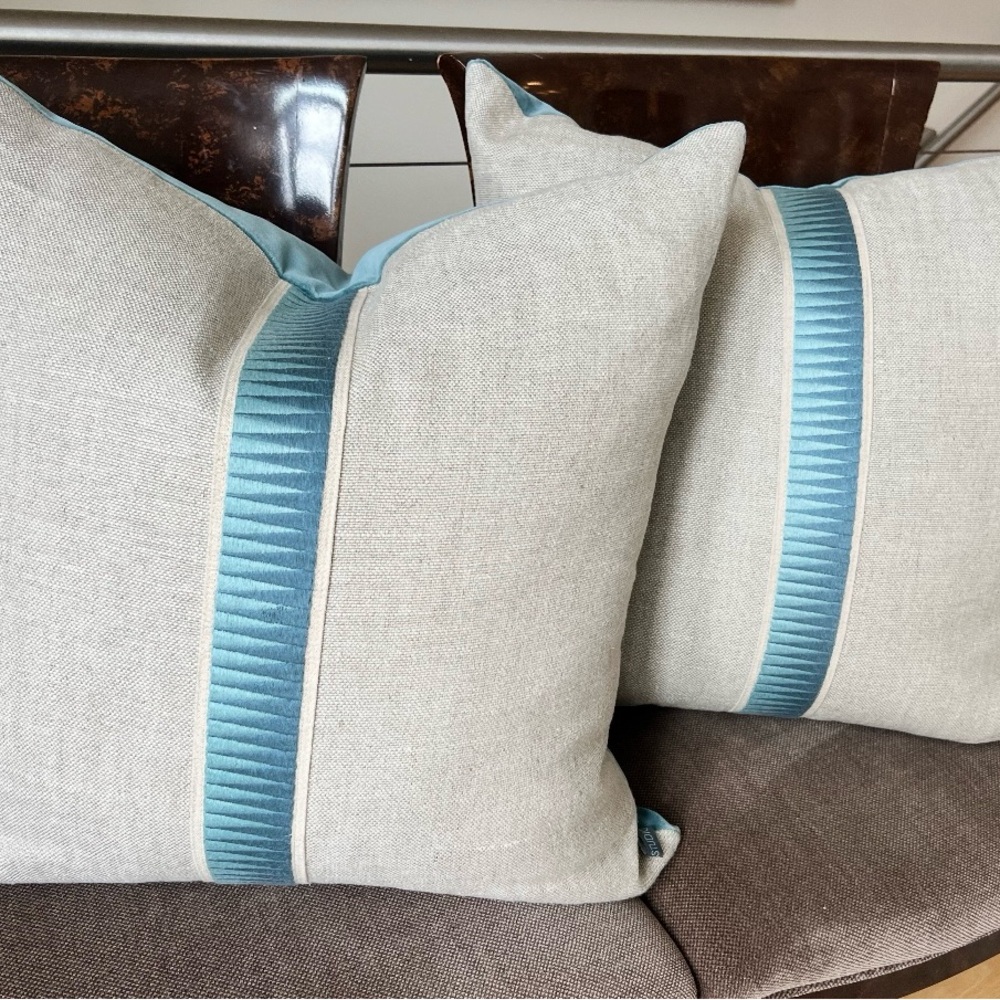 Elegant Beige and Blue Throw Pillows